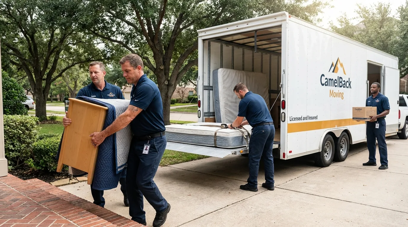 Crew loading residential truck for cross-state move from Northfield, MN