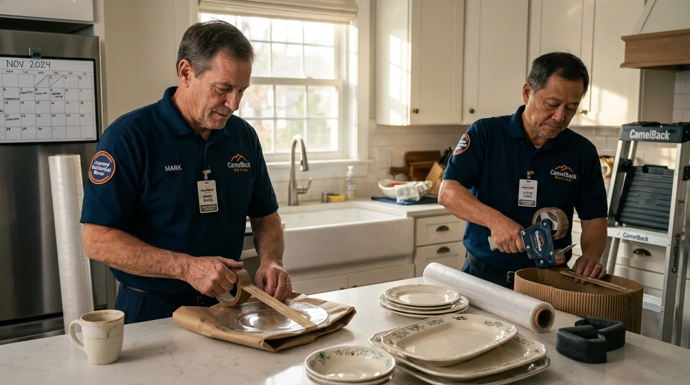 Professional crew packing kitchen dishware in Northfield, MN